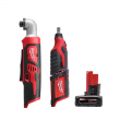Milwaukee 2467-20-2460-20-48-11-2460 M12 12V Lithium-Ion Cordless 1/4 in. Right Angle Hex Impact Driver with M12 Rotary Tool and 6.0 Ah XC Battery Pack