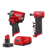 Milwaukee 2554-20-2485-20-48-59-2440 M12 FUEL 12V Lithium-Ion Brushless Cordless Stubby 3/8 in. Impact Wrench and 1/4 in. Die Grinder Kit (2-Tool)