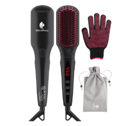 MiroPure Enhanced Hair Straightener Brush by MiroPure, 2-in-1 Ionic Straightening Brush with Anti-Scald Feature, Auto Temperature Lock & Auto-Off Function (Black)