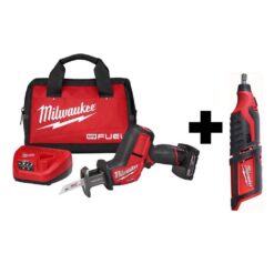 Milwaukee 2520-21XC-2460-20 M12 FUEL 12-Volt Lithium-Ion Brushless Cordless HACKZALL Reciprocating Saw Kit with M12 Rotary Tool
