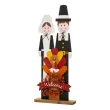 Glitzhome 36”H Thanksgiving Wooden Pilgrim Couple Turkey Wreath Poch Sign Decor