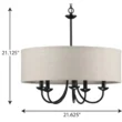 Progress Lighting Drum P400193-031 Shade Collection Farmhouse 21-5/8 in. 5-Light Matte Black with Harvest Linen Shade Chandelier Light