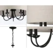 Progress Lighting Drum P400193-031 Shade Collection Farmhouse 21-5/8 in. 5-Light Matte Black with Harvest Linen Shade Chandelier Light