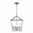 Home 46201 BAN Decorators Collection Weyburn 4-Light Brushed Nickel Caged Farmhouse Chandelier for Dining Room, Lantern Kitchen Light