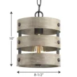 Progress P500022-143 Lighting Gulliver 8-1/2 in. 1-Light Graphite Coastal Drum Mini-Pendant with Weathered Gray Wood Accents