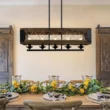 LNC A03145 Modern Farmhouse Chandelier 32 in. W Black Rectangular Dining Room Chandelier, 5-Light Kitchen Island Wood Pendant Light