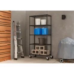 TRINITY PRO Black 5-Tier Rolling Steel Wire Garage Storage Shelving Unit (36 in. W x 77 in. H x 18 in. D)