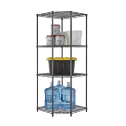 TRINITY TBFPBA-0927 PRO Black 4-Tier Corner Steel Wire Garage Storage Shelving Unit (27 in. W x 72 in. H x 18 in. D)
