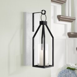 18.75" Metal/Wood/Glass Wall Sconce