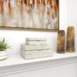 Keifer 2 Piece Cream Mother of Pearl Handmade Box with Hinged Lid Set, 12", 8"W