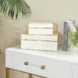 Keifer 2 Piece Cream Mother of Pearl Handmade Box with Hinged Lid Set, 12", 8"W