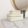 Keifer 2 Piece Cream Mother of Pearl Handmade Box with Hinged Lid Set, 12", 8"W