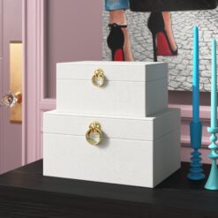 CosmoLiving by Cosmopolitan White Faux Leather Box with Hinged Lid 2 - Pieces
