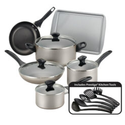 Farberware Dishwasher Safe Aluminum Nonstick Cookware Set, 15-Piece - Black