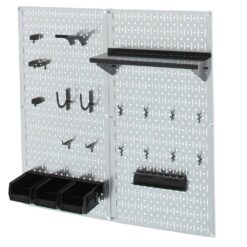 Wall Control 30WGL200GVB 32 in. x 32 in. Shiny Metallic Galvanized Steel Pegboard Utility Tool Storage Kit with Black Accessories