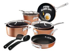 Gotham Steel Stackmaster Stackable Space Saving 10 Piece Aluminum Non Stick Cookware Set - Copper
