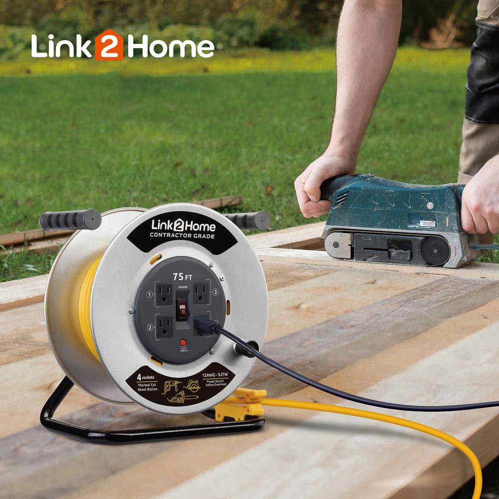 Link2Home EM-CG-750-N 75 Ft. 12/3 Extension Cord Storage Reel With