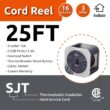 Link2Home EM-EL-275G 25 ft. 16/3 Extension Cord Storage Reel with 3 Grounded Outlets 2 USB 3.4 Amp and Overload Reset Button