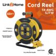 Link2Home EM-EL-600-N 60 ft. 14/3 Extension Cord Storage Reel with 4 Grounded Outlets and Overload Circuit Breaker