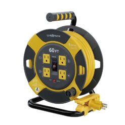 Link2Home EM-EL-600-N 60 ft. 14/3 Extension Cord Storage Reel with 4 Grounded Outlets and Overload Circuit Breaker