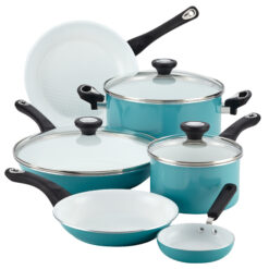 Purecook Farberware Ceramic Nonstick Cookware Set, 12-Piece - Aqua