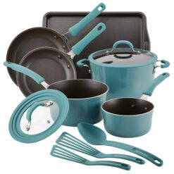Rachael Ray Cook + Create Aluminum Nonstick Cookware Set, 11-Piece - Agave Blue