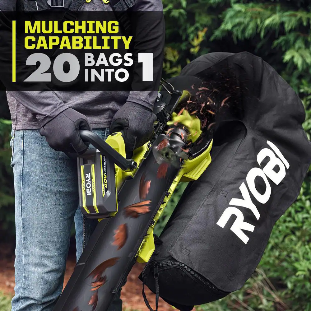 RYOBI RY404150VNM 40V HP Brushless 100 MPH 600 CFM Cordless Leaf Blower/Mulcher/Vacuum with (2) 4.0 Ah Batteries and Charger RYOBI RY404150VNM 40V HP Brushless 100 MPH 600 CFM Cordless Leaf Blower/Mulcher/Vacuum with (2) 4.0 Ah Batteries and Charger - Image 4