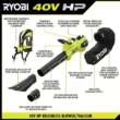 RYOBI RY404150VNM 40V HP Brushless 100 MPH 600 CFM Cordless Leaf Blower/Mulcher/Vacuum with (2) 4.0 Ah Batteries and Charger RYOBI RY404150VNM 40V HP Brushless 100 MPH 600 CFM Cordless Leaf Blower/Mulcher/Vacuum with (2) 4.0 Ah Batteries and Charger