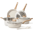 Carote Pots and Pans Set Nonstick, 10 Pcs White Granite Induction Kitchen Cookware Sets