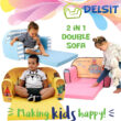 DELSIT Toddler Couch & Kids Sofa - European Made Children's 2 in 1 Flip Open Foam Double Sofa - Kids Folding Sofa, Kids Couch - Comfy fold Out Lounge (Gray with Stars)