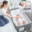 Pamo Babe Unisex Bedside Sleeper Infant Bassinet with Wheels and Floding Frame (Grey)