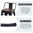 Andeworld 24" Metal Barstools Set of 4 Counter Height Bar Stools with Back (24" Seat Height, Wooden Top Low Back Matte Black)