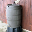 RTS Home Accents Polyethylene 50 Gallon Flat Back Brass Spigot Rain Barrel, Walnut Color