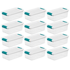 Sterilite Plastic 6-Quart Storage Box Container with Latching Lid, 12 Pack