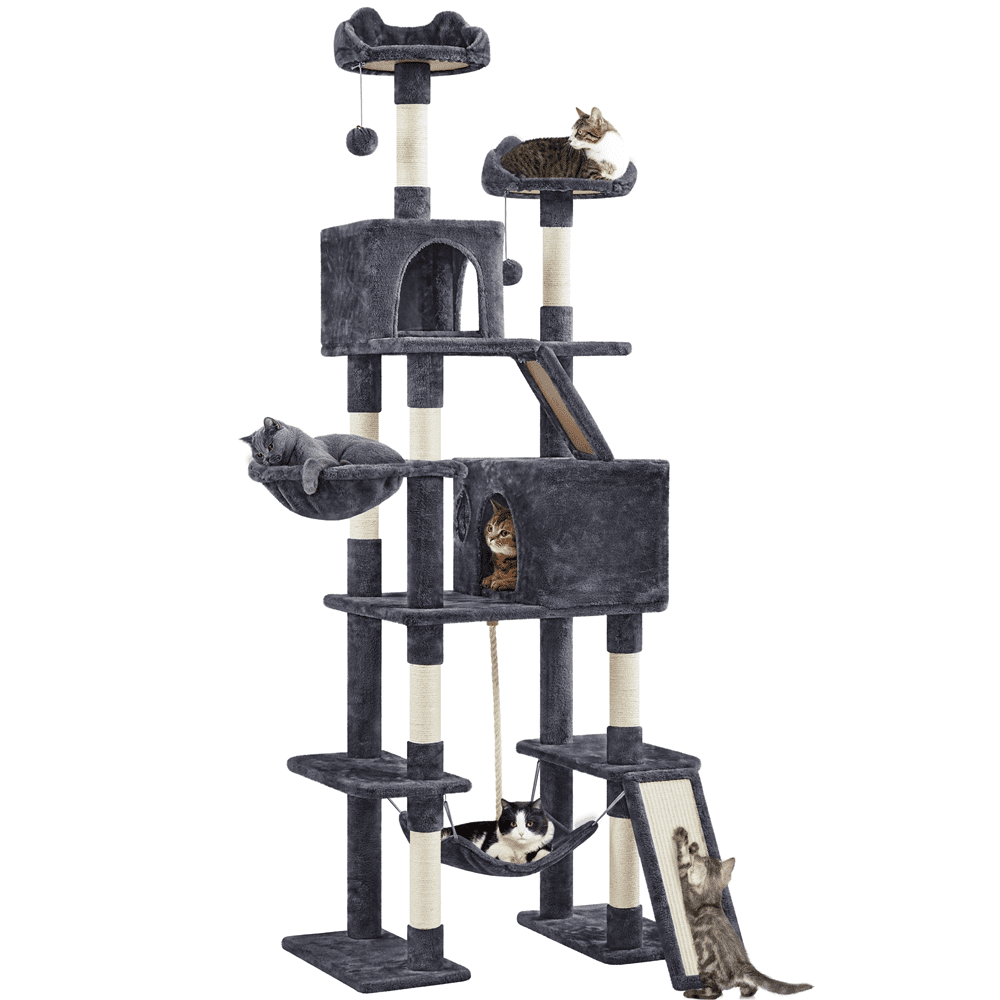 SMILE MART 82.5″ H Multi Level Large Cat Tree with 2 Cozy Condos for Indoor Small/Medium Cats, Dark Gray SMILE MART 82.5″ H Multi Level Large Cat Tree with 2 Cozy Condos for Indoor Small/Medium Cats, Dark Gray