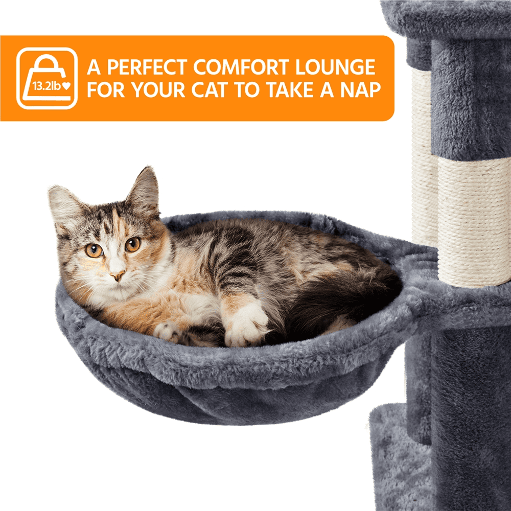 SMILE MART 82.5″ H Multi Level Large Cat Tree with 2 Cozy Condos for Indoor Small/Medium Cats, Dark Gray SMILE MART 82.5″ H Multi Level Large Cat Tree with 2 Cozy Condos for Indoor Small/Medium Cats, Dark Gray - Image 4