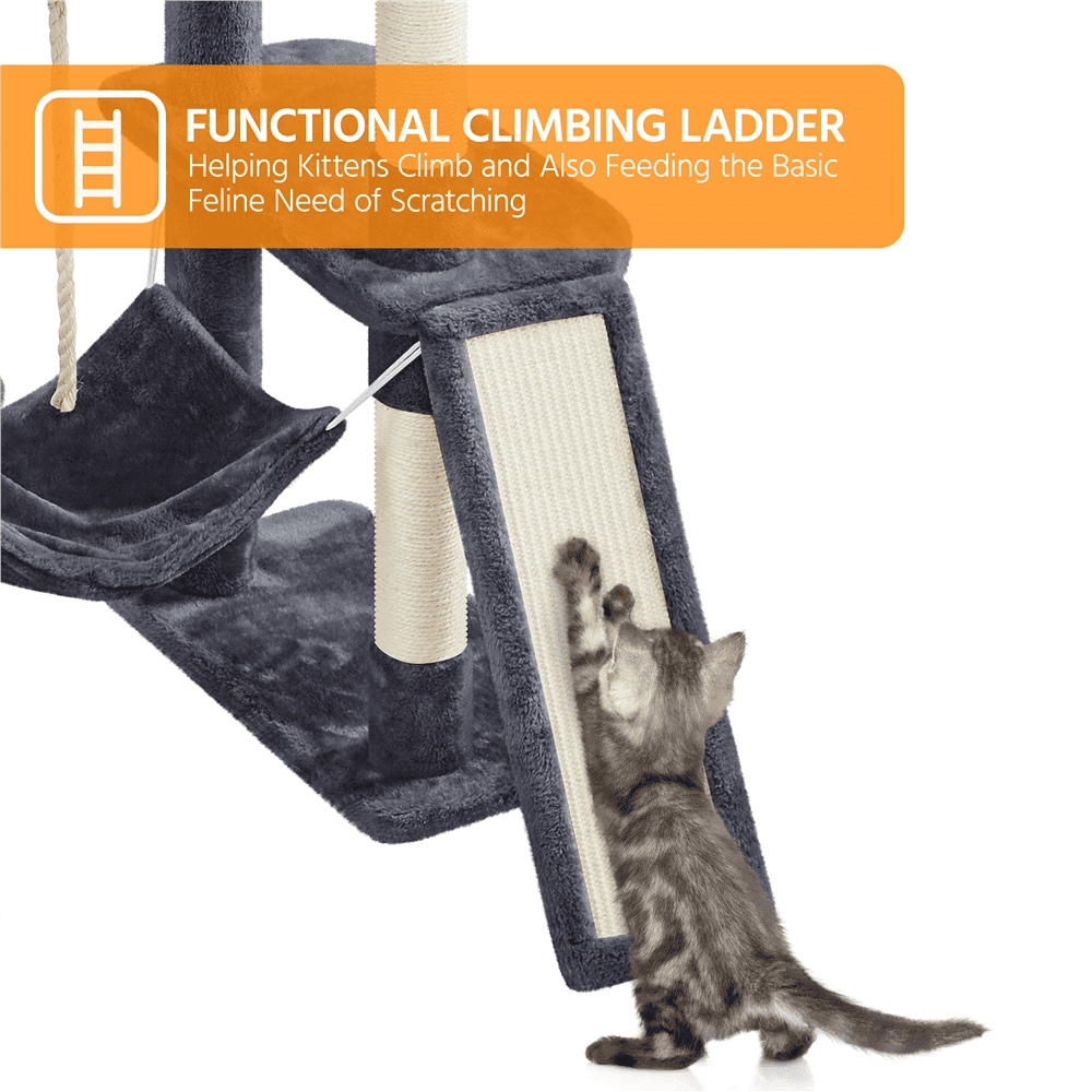 SMILE MART 82.5″ H Multi Level Large Cat Tree with 2 Cozy Condos for Indoor Small/Medium Cats, Dark Gray SMILE MART 82.5″ H Multi Level Large Cat Tree with 2 Cozy Condos for Indoor Small/Medium Cats, Dark Gray - Image 6