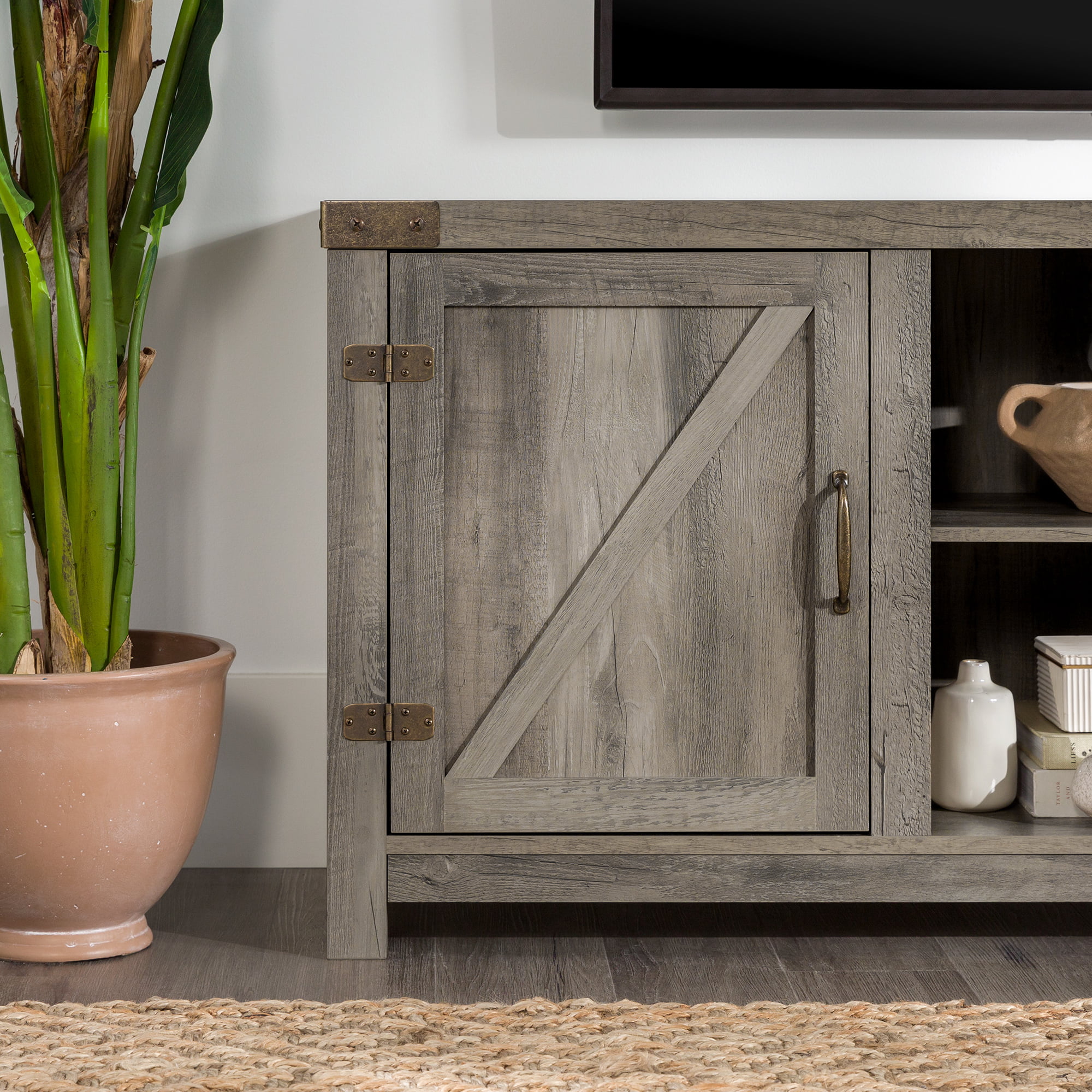 Woven Paths Modern Farmhouse Barn Door TV Stand for TVs up to 65", Grey Wash Woven Paths Modern Farmhouse Barn Door TV Stand for TVs up to 65", Grey Wash - Image 10