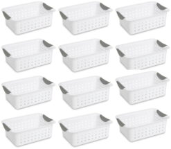 Sterilite 16228012 Small Plastic Storage Bin Organizer Baskets, White, 12-pack