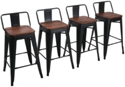 Andeworld 24" Metal Barstools Set of 4 Counter Height Bar Stools with Back (24" Seat Height, Wooden Top Low Back Matte Black)