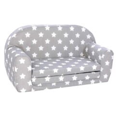 DELSIT Toddler Couch & Kids Sofa - European Made Children's 2 in 1 Flip Open Foam Double Sofa - Kids Folding Sofa, Kids Couch - Comfy fold Out Lounge (Gray with Stars)