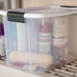 Sterilite 30 Quart Clear Plastic Storage Bin with White Latch Lid, 12 Pack