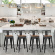 Andeworld 24" Metal Barstools Set of 4 Counter Height Bar Stools with Back (24" Seat Height, Wooden Top Low Back Matte Black)