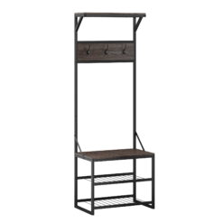 RiverRidge Home Afton Metal Frame Hall Tree with Seat, 3 Open Shelves, and 3 Hooks in Dark Weathered Wood