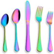 Rainbow Silverware Set, Moxinox 20-Piece Stainless Steel Flatware Cutlery Set for 4, Mirror Finish, Dishwasher Safe