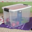 Sterilite 30 Quart Clear Plastic Storage Bin with White Latch Lid, 12 Pack