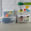 Sterilite 30 Quart Clear Plastic Storage Bin with White Latch Lid, 12 Pack