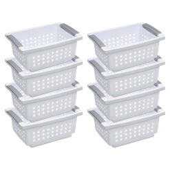 Sterilite Small Stacking Storage Basket with Comfort Grip Handles, 8 Pack
