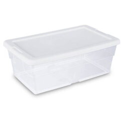 Sterilite 6 Qt Clear Plastic Storage Container Bin, Snap Close White Lid, 72 Pack