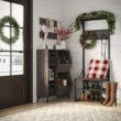 RiverRidge Home Afton Metal Frame Hall Tree with Seat, 3 Open Shelves, and 3 Hooks in Dark Weathered Wood